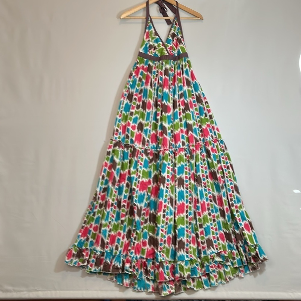 Apollo Womens Size M Halter Maxi Dress Tiered 100% Cotton Backless Tie Neck Boho - Picture 14 of 14